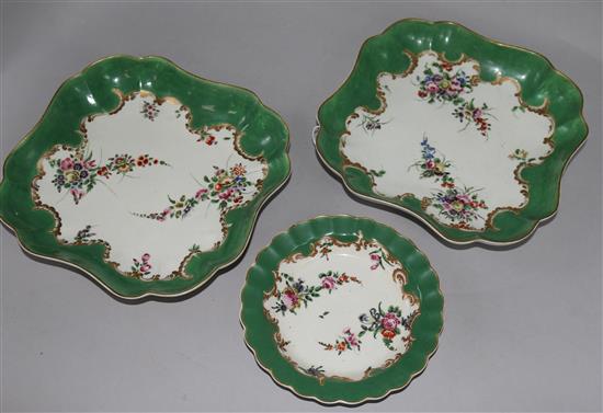 Pair of Worcester square dessert dishes, c.1780, 21.7cm(-)